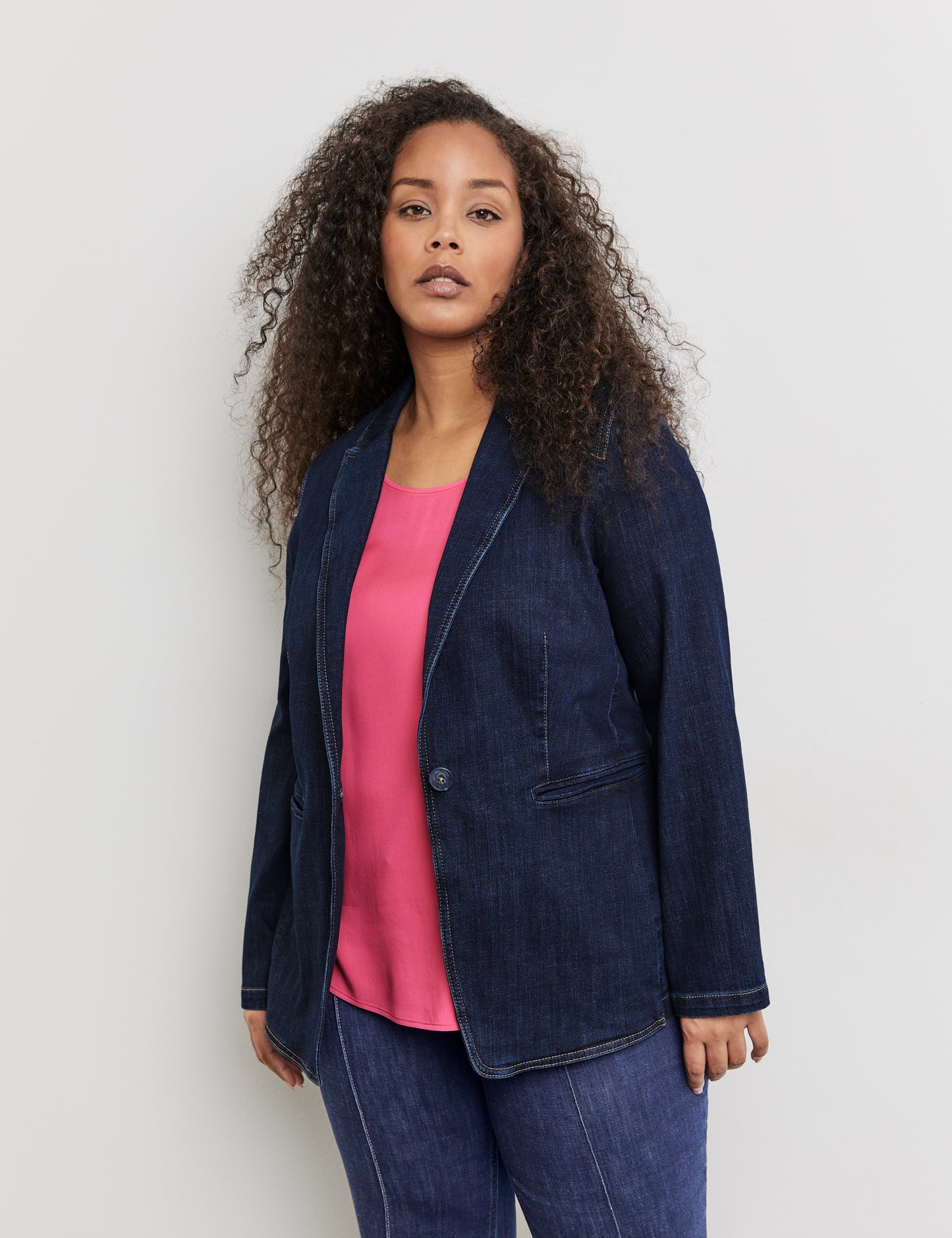 denim blazer with contrast quilting