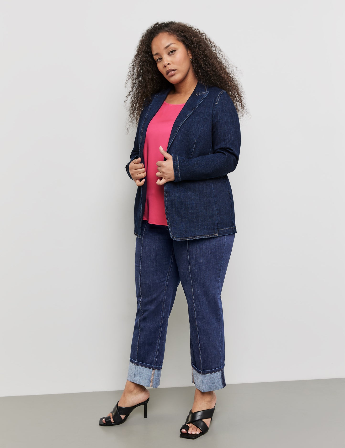 denim blazer with contrast quilting